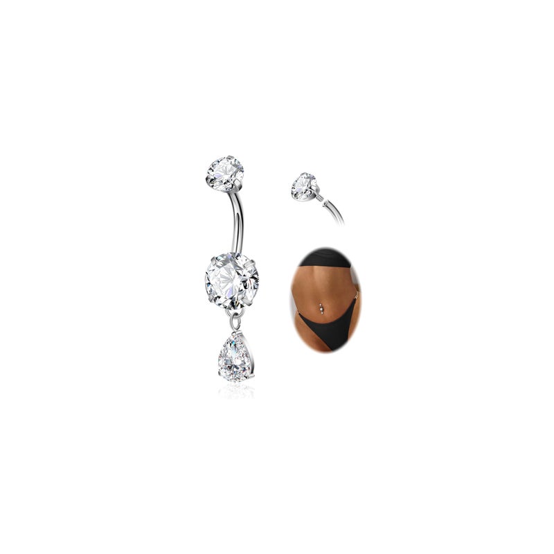 NICEIGHT F136 Pure Titanium Dangle Belly Button Ring for Women Dangling Navel Ring Hypoallergenic Teardrop Belly Rings Internally Threaded CZ Belly Piercing Jewelry 10MM Silver - Image 1