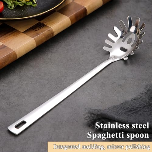 ReaNea Spaghetti Spoon, ReaNea Pasta Server, Stainless Steel Pasta Spoon with Teeth, One-Piece Metal Pasta Fork, Noddle Fork Kitchen Utensils, Heat Resistant, Dishwasher Safe, Easy to Clean - Image 3