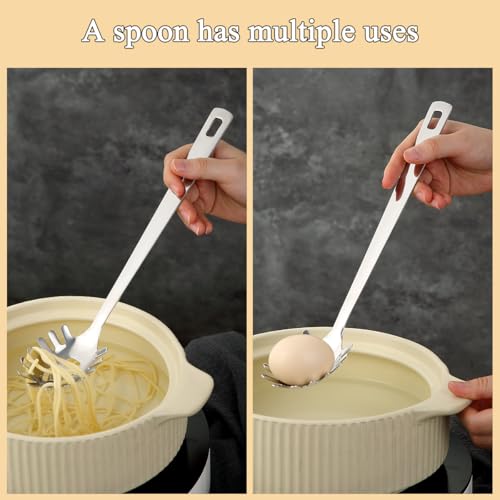 ReaNea Spaghetti Spoon, ReaNea Pasta Server, Stainless Steel Pasta Spoon with Teeth, One-Piece Metal Pasta Fork, Noddle Fork Kitchen Utensils, Heat Resistant, Dishwasher Safe, Easy to Clean - Image 4
