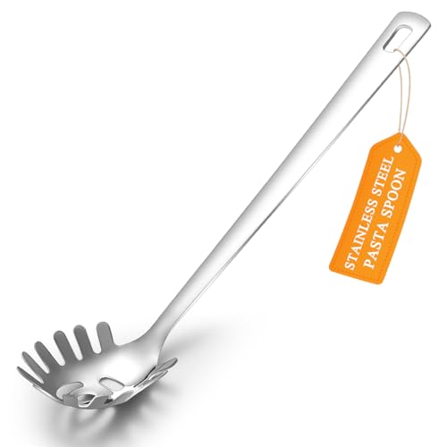 ReaNea Spaghetti Spoon, ReaNea Pasta Server, Stainless Steel Pasta Spoon with Teeth, One-Piece Metal Pasta Fork, Noddle Fork Kitchen Utensils, Heat Resistant, Dishwasher Safe, Easy to Clean - Image 1