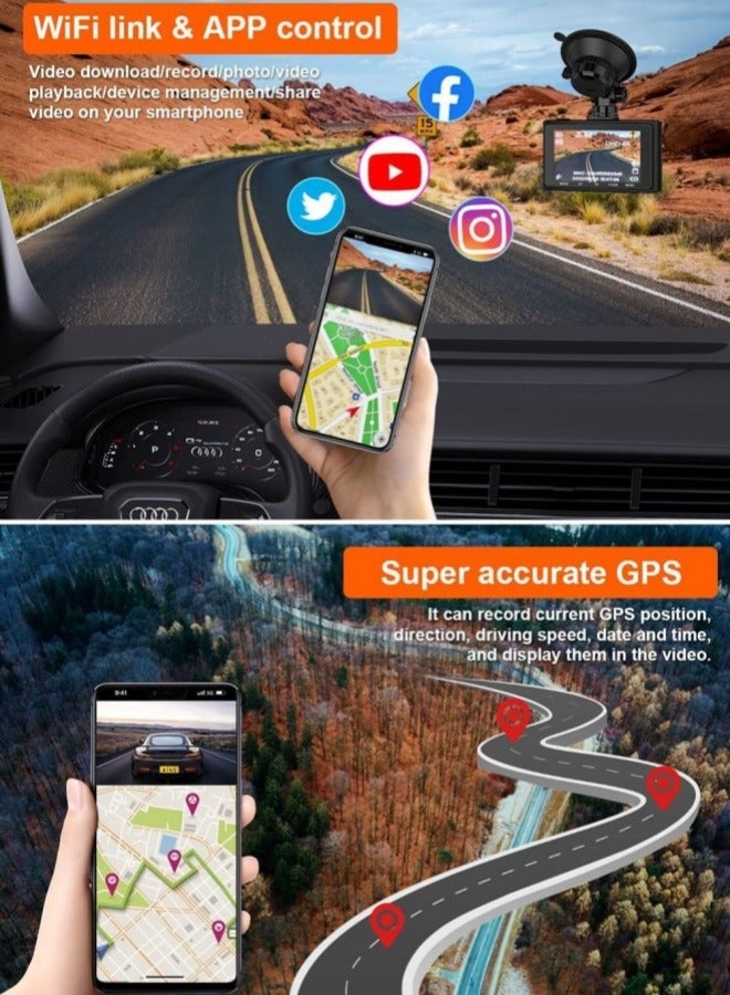 MODE Dash Cam Front and Rear Dual Dash Cam 3 inch Dashboard Camera Full HD 170° Wide Angle Backup Camera with WIFI & Night Vision WDR G-Sensor Parking Monitor Loop Recording Motion Detection - Image 4