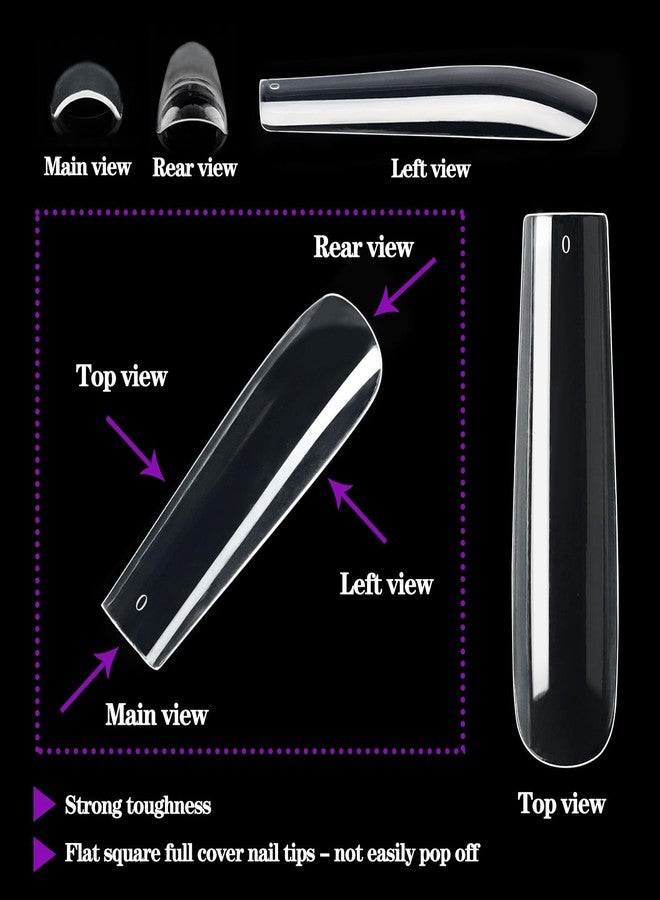 Dudjndjd 3XL Square Nail Tips, 240PCS Clear Full Cover Artificial False Nails Tips, Extra Long Square No C Curve Acrylic Nail Tips, XXXL Tapered Fake Nails for Salons Home DIY Nail Art 12 Sizes - Image 5