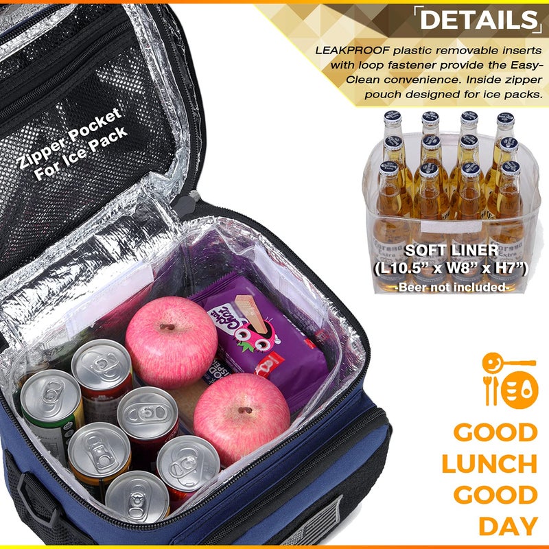 DBTAC Tactical Lunch Bag for Men Women, 12 Cans Insulated Lunch Box for Adult | 9L Leakproof Lunch Cooler Tote for Work Office Outdoor Travel | Soft Easy To Clean Liner x2, Blue - Image 3