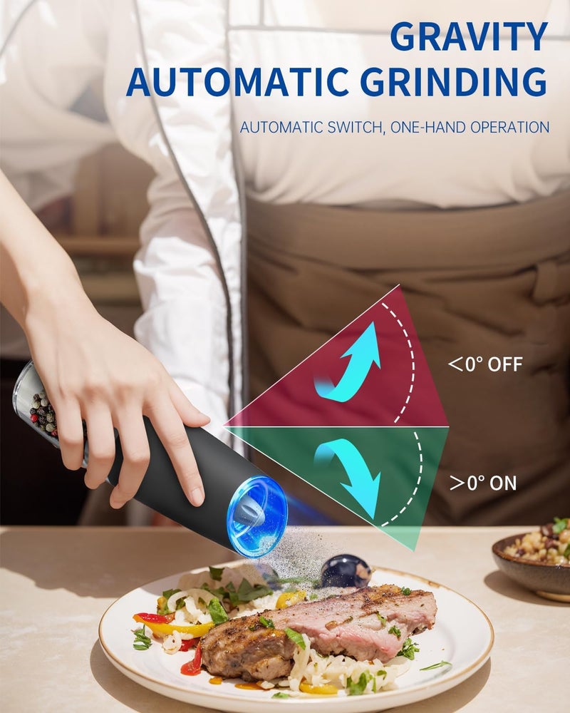 CircleJoy Gravity Electric Salt and Pepper Grinder Set Automatic Salt and Pepper Grinder Set with LED Light, Battery Operated, Adjustable Coarseness, Large Capacity, for Home Kitchen BBQ - Image 2