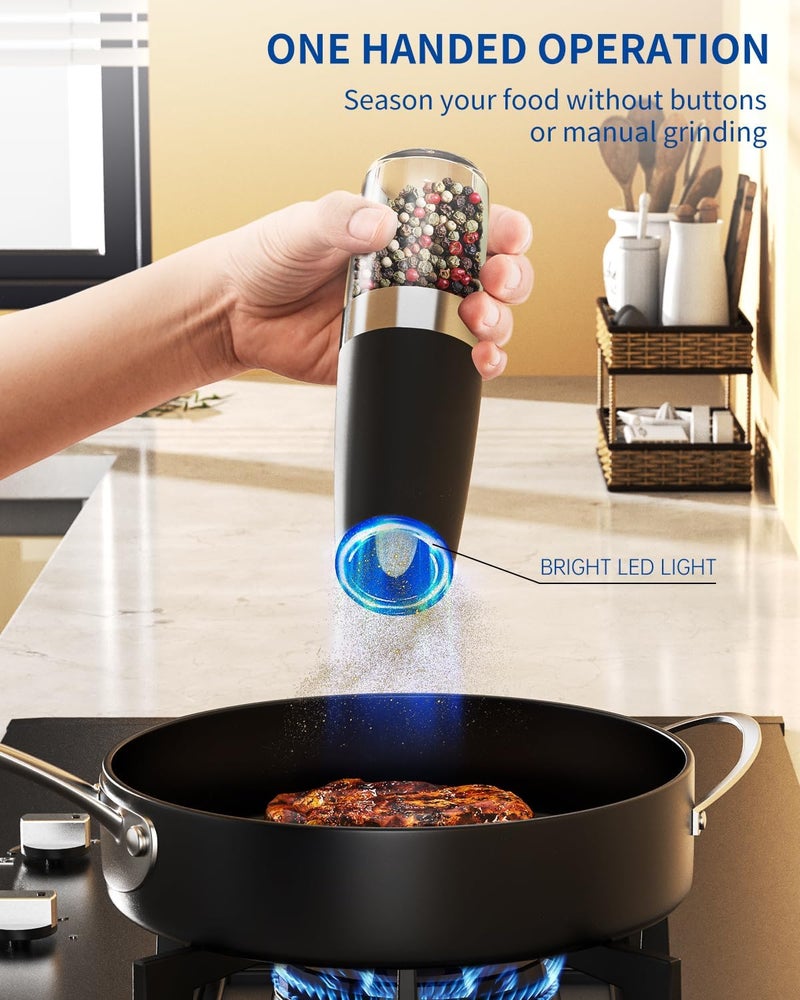 CircleJoy Gravity Electric Salt and Pepper Grinder Set Automatic Salt and Pepper Grinder Set with LED Light, Battery Operated, Adjustable Coarseness, Large Capacity, for Home Kitchen BBQ - Image 4