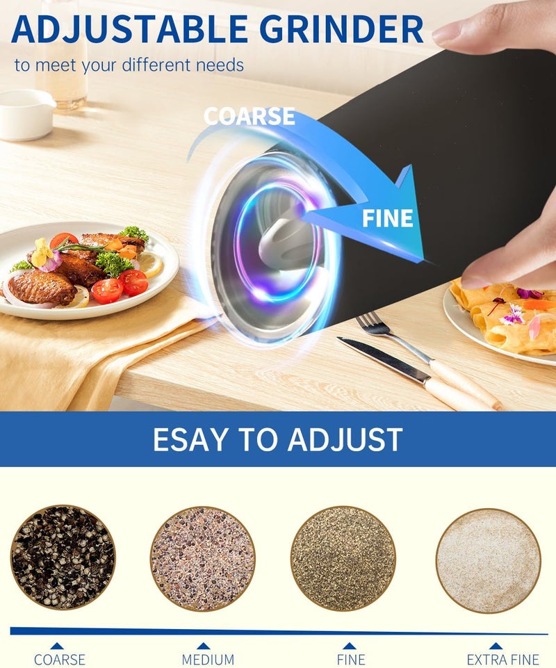 CircleJoy Gravity Electric Salt and Pepper Grinder Set Automatic Salt and Pepper Grinder Set with LED Light, Battery Operated, Adjustable Coarseness, Large Capacity, for Home Kitchen BBQ - Image 3