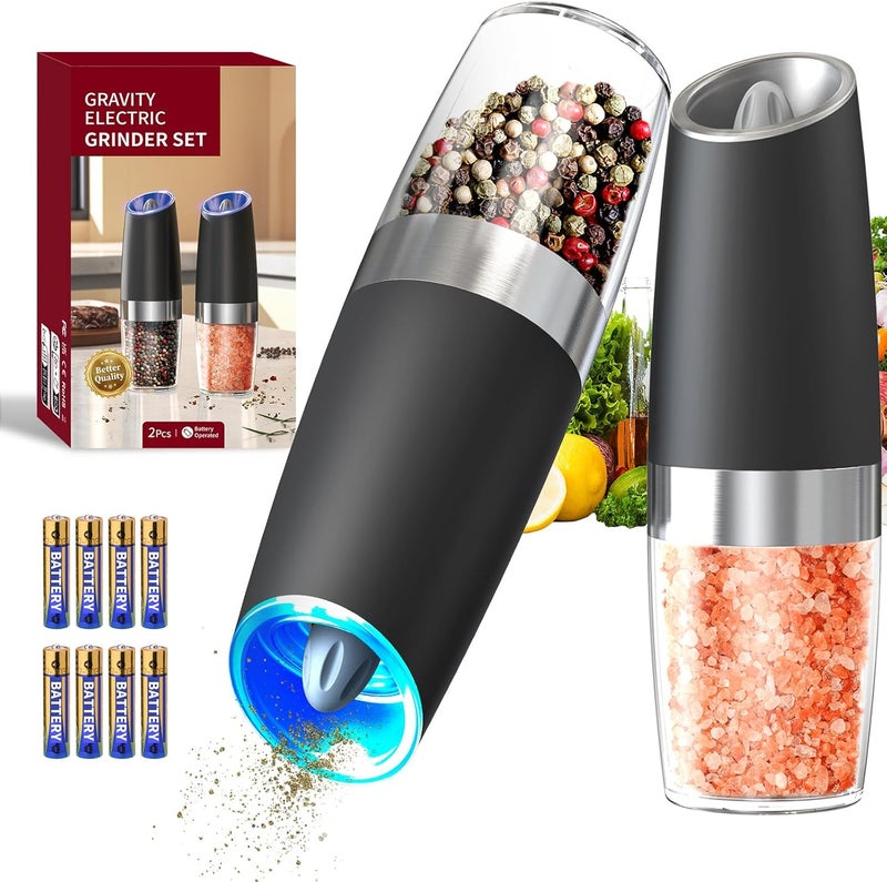CircleJoy Gravity Electric Salt and Pepper Grinder Set Automatic Salt and Pepper Grinder Set with LED Light, Battery Operated, Adjustable Coarseness, Large Capacity, for Home Kitchen BBQ - Image 1