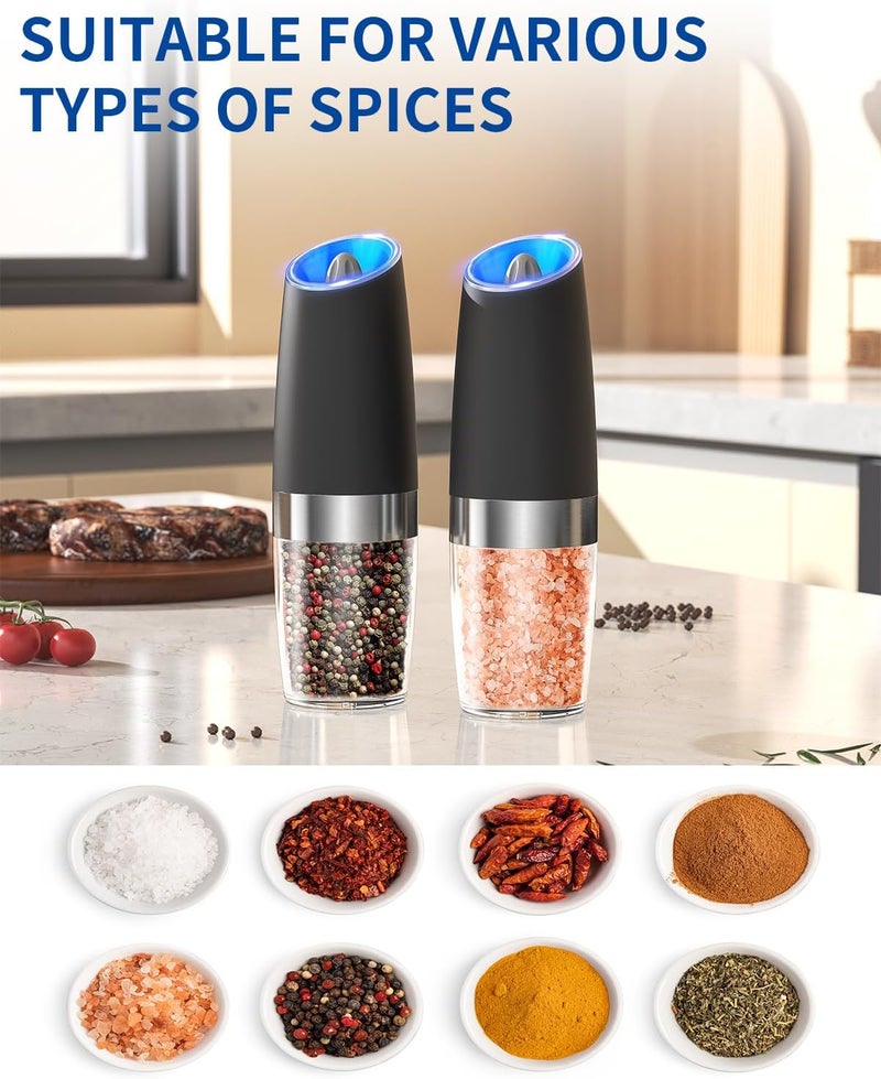 CircleJoy Gravity Electric Salt and Pepper Grinder Set Automatic Salt and Pepper Grinder Set with LED Light, Battery Operated, Adjustable Coarseness, Large Capacity, for Home Kitchen BBQ - Image 5