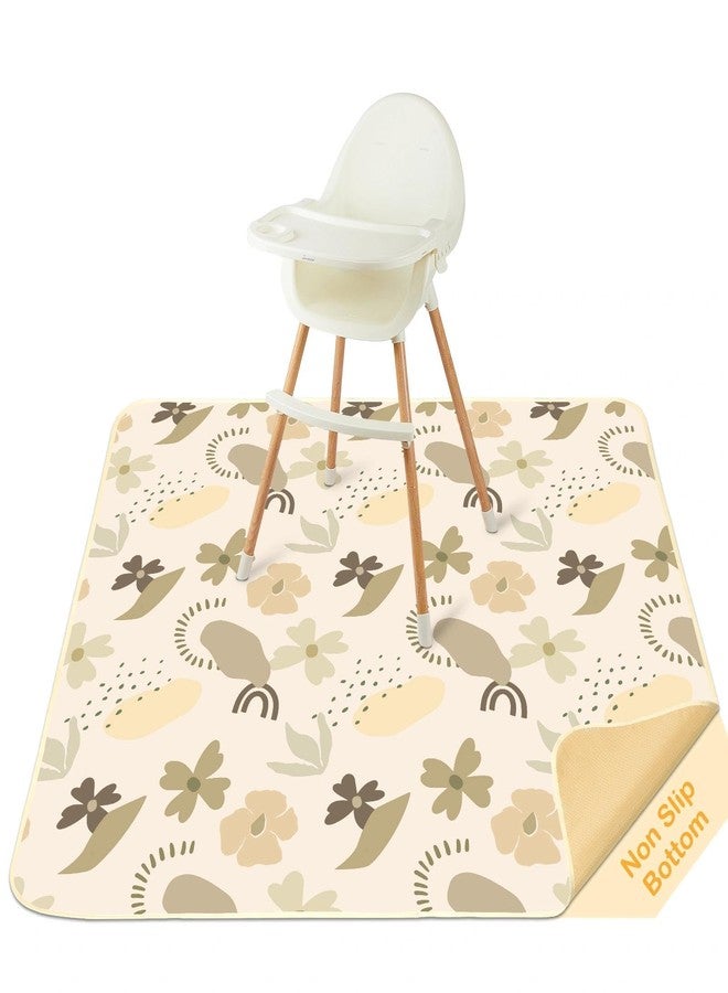 BeBeJoJo Splat Mat for Under High Chair 42 x 42 Inch Waterproof Baby Splash Mat with Non Slip Bottom Reusable Portable Highchair Mat for Floor Food Catcher for High Chair, Coffee Flowers - Image 1