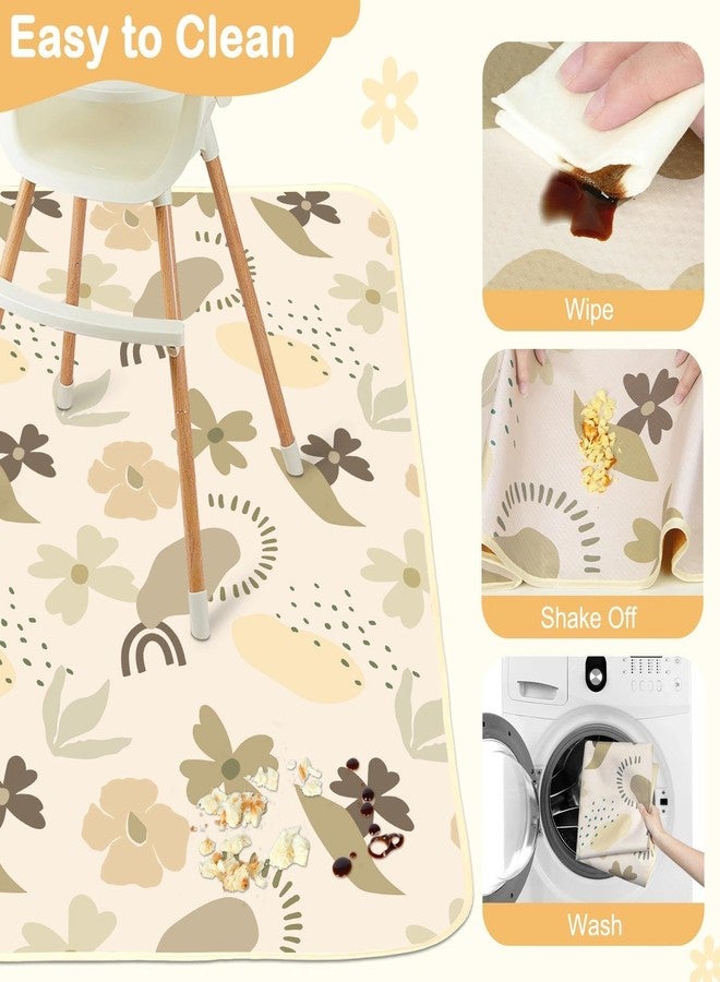 BeBeJoJo Splat Mat for Under High Chair 42 x 42 Inch Waterproof Baby Splash Mat with Non Slip Bottom Reusable Portable Highchair Mat for Floor Food Catcher for High Chair, Coffee Flowers - Image 3