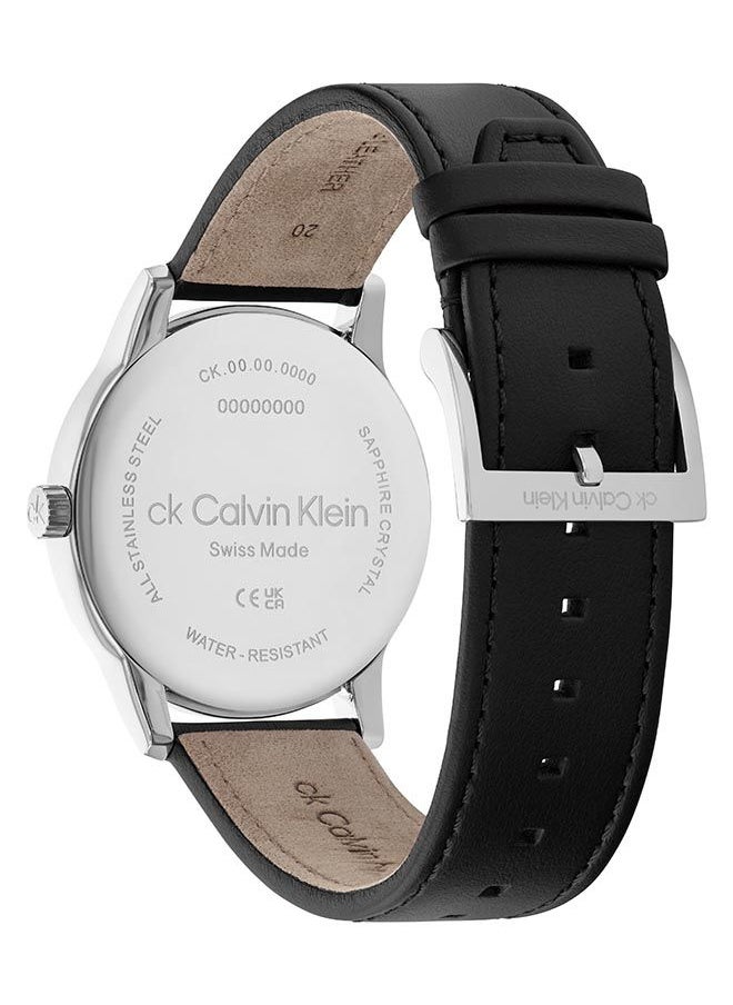 CALVIN KLEIN ساعة يد جلدية دائرية الشكل للرجال - 25000054 - حجم العدسة: 40 ملم  - Image 2