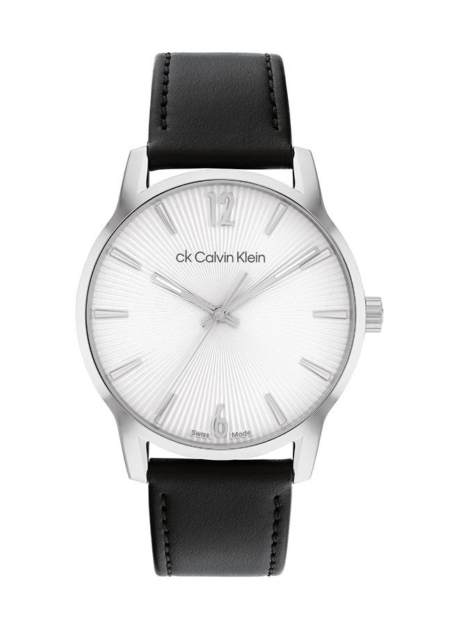 CALVIN KLEIN ساعة يد جلدية دائرية الشكل للرجال - 25000054 - حجم العدسة: 40 ملم  - Image 1