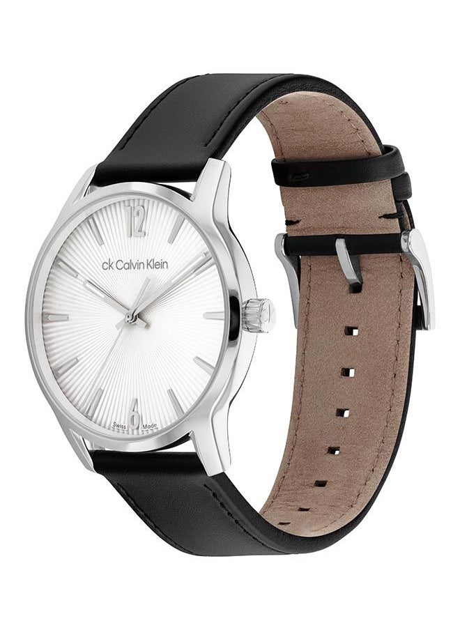CALVIN KLEIN ساعة يد جلدية دائرية الشكل للرجال - 25000054 - حجم العدسة: 40 ملم  - Image 3
