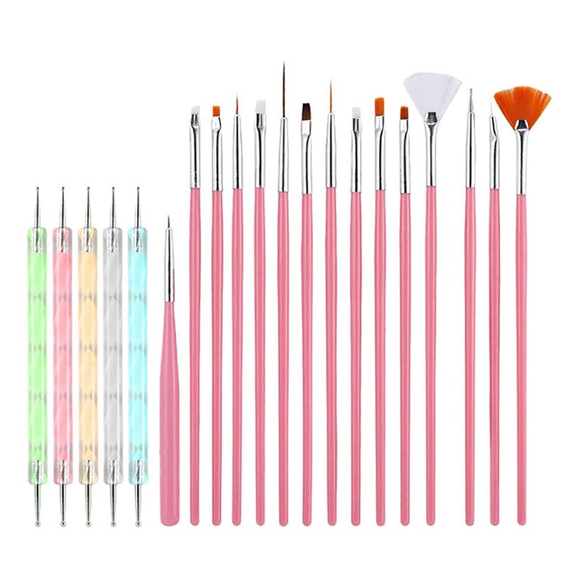 Belicia 20 PCS Nail Art Pens Set 5 PCS 2 Way Dotting Pen Tool 15 PCS Nail Painting Brushes UV Gel Painting DIY Nail Art Design Dotting Painting Drawing Polish Brush Pen Kit Tools Manicure Tips - Image 1
