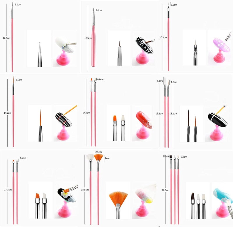 Belicia 20 PCS Nail Art Pens Set 5 PCS 2 Way Dotting Pen Tool 15 PCS Nail Painting Brushes UV Gel Painting DIY Nail Art Design Dotting Painting Drawing Polish Brush Pen Kit Tools Manicure Tips - Image 2
