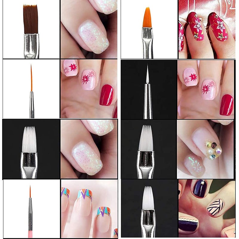 Belicia 20 PCS Nail Art Pens Set 5 PCS 2 Way Dotting Pen Tool 15 PCS Nail Painting Brushes UV Gel Painting DIY Nail Art Design Dotting Painting Drawing Polish Brush Pen Kit Tools Manicure Tips - Image 4
