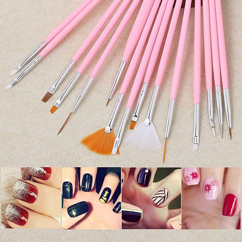 Belicia 20 PCS Nail Art Pens Set 5 PCS 2 Way Dotting Pen Tool 15 PCS Nail Painting Brushes UV Gel Painting DIY Nail Art Design Dotting Painting Drawing Polish Brush Pen Kit Tools Manicure Tips - Image 3