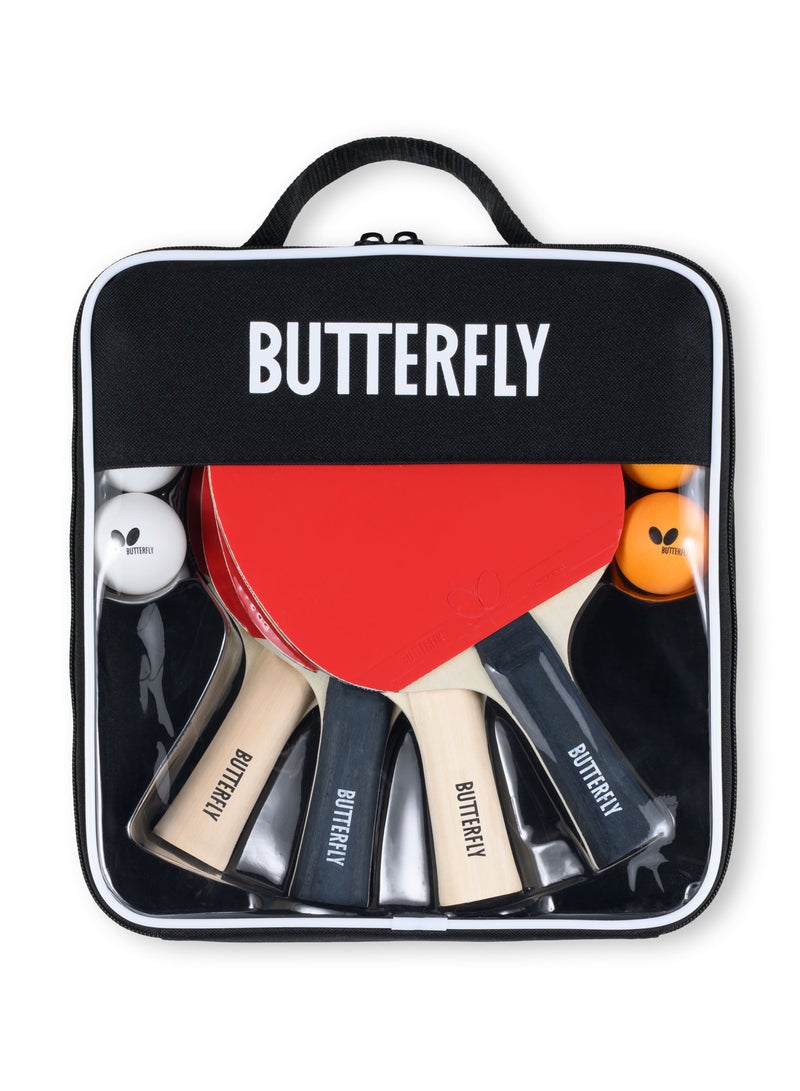 Butterfly Set Easy Complete Table Tennis Set with 4 Rackets and 6 Balls, Carry Case Included, Ideal for Beginners and Recreational Players - Image 1
