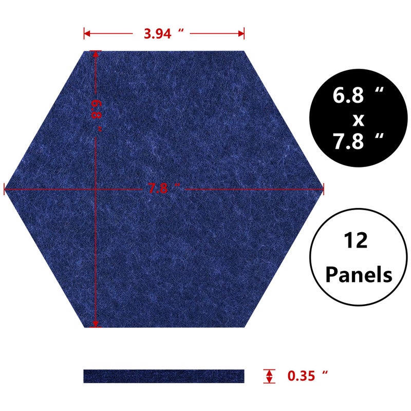Vienrose Hexagon Felt Bulletin Board Self Adhesive Pin Board Wall Decoration Tiles with 35 Push Pins for Office Home and School, Blue Series 12 Pack - Image 3
