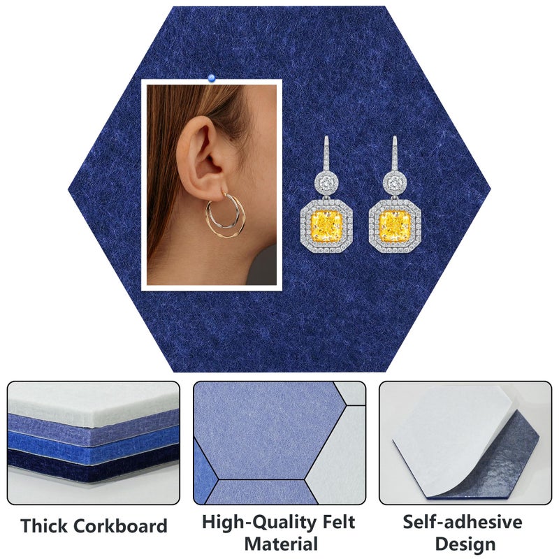 Vienrose Hexagon Felt Bulletin Board Self Adhesive Pin Board Wall Decoration Tiles with 35 Push Pins for Office Home and School, Blue Series 12 Pack - Image 4