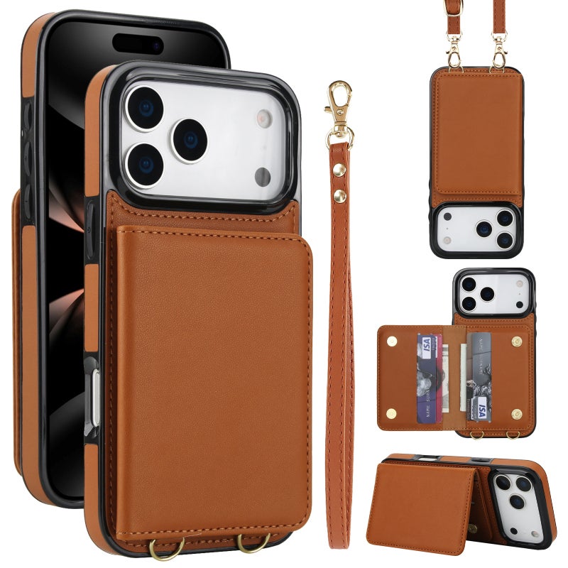 iPhone 13 Pro Max TPU Protective for iPhone 13 with Kickstand and Card Holder in Brown for Family Use - Image 1