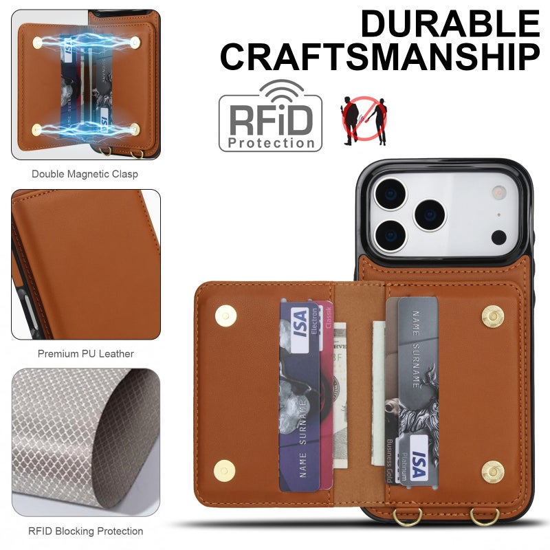 iPhone 13 Pro Max TPU Protective for iPhone 13 with Kickstand and Card Holder in Brown for Family Use - Image 3