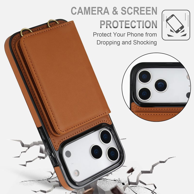 iPhone 13 Pro Max TPU Protective for iPhone 13 with Kickstand and Card Holder in Brown for Family Use - Image 2