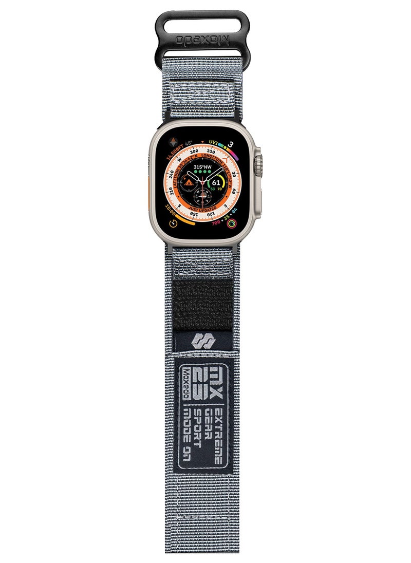 Moxedo Moxedo MX23 Rugged Strap Breathable Nylon Braided Sports Band Compatible with Apple Watch Band Series 8/7/6/5/4/3/2/1/SE Ultra Woven Loop Design for 44mm/45mm/49mm - Grey  - Image 1
