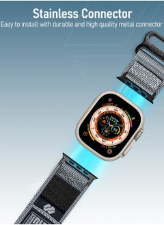 Moxedo Moxedo MX23 Rugged Strap Breathable Nylon Braided Sports Band Compatible with Apple Watch Band Series 8/7/6/5/4/3/2/1/SE Ultra Woven Loop Design for 44mm/45mm/49mm - Grey  - Image 4