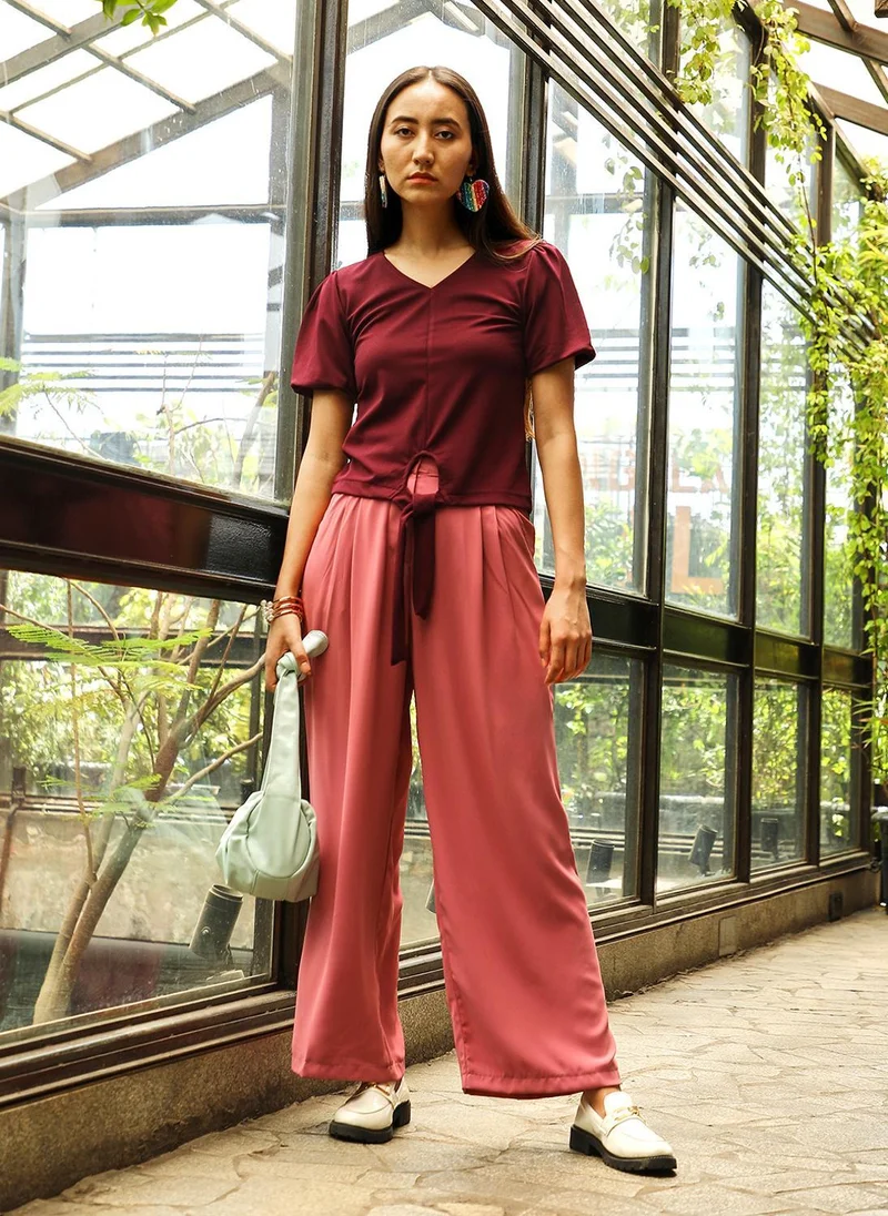 Pinacolada  Women's Wine Red Puff-Sleeved Top for Women | Best Price UAE