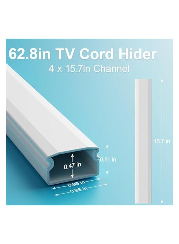 erorex TV Cord Hider, 62.8in Cable Hider, Cord Covers for Wires on Wall, Wire Covers for 2-3 Cords, Wire Hiders for TV on Wall, Easier Setup Cable Cover Management, 4 X L15.7 W0.94 H0.47in, White - Image 3