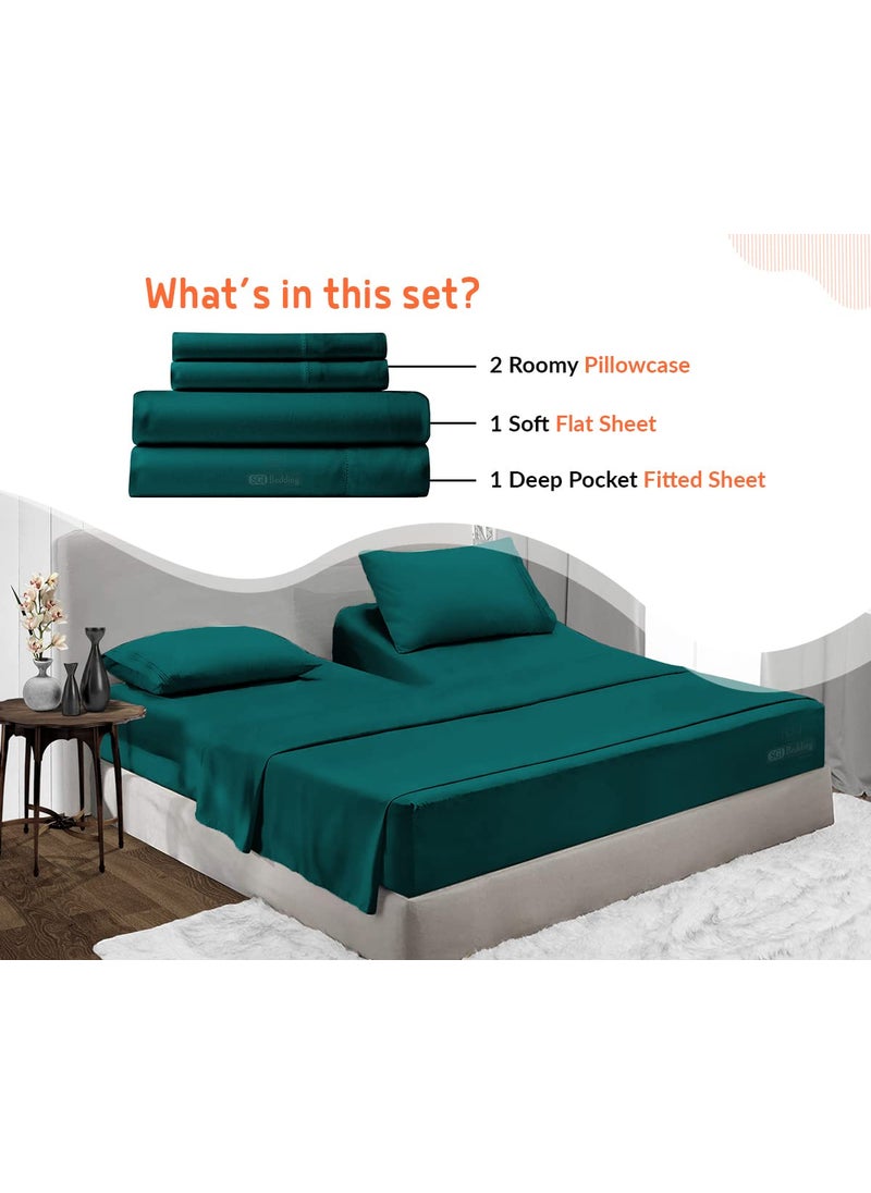 SGI bedding SGI bedding 36"" King Split Top Flex Head Sheet 100% Egyptian Cotton Sheet Set 1000 Thread Count Flex Top Sheet for Adjustable Bed 4Pc Sheet Set 18"" Deep Pocket for Sleep Number Bed - Teal  - Image 2