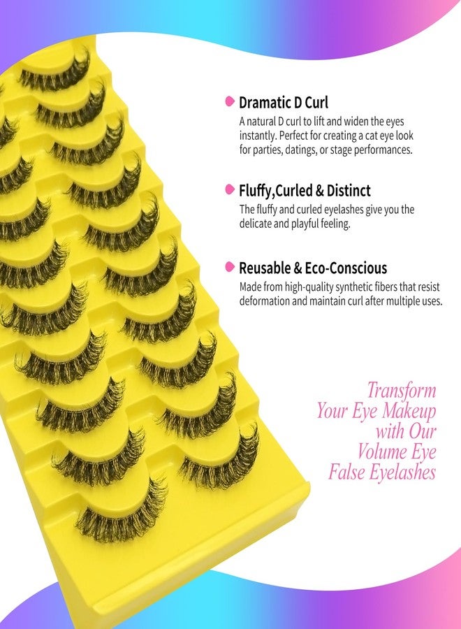 Jozlynn False Eyelashes D Curl Wispy Natural Look Faux Mink Lashes Fluffy Transparent Band Cat Eye Fake Eyelashes 10 Pairs (Black) - Image 5