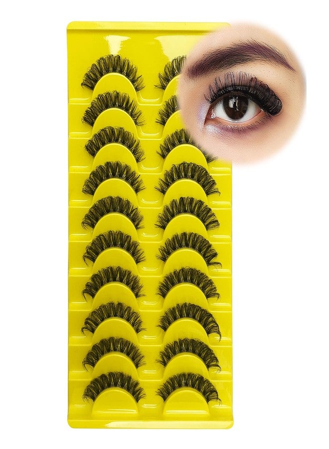 Jozlynn False Eyelashes D Curl Wispy Natural Look Faux Mink Lashes Fluffy Transparent Band Cat Eye Fake Eyelashes 10 Pairs (Black) - Image 1
