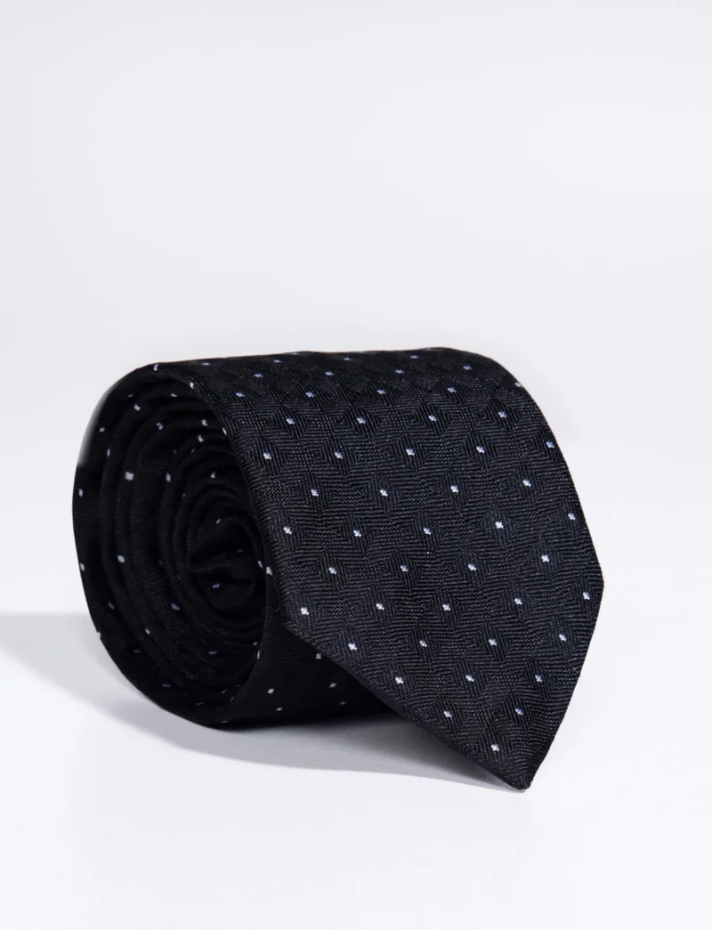 تودورس Classic Patterned Black Tie with Pocket Handkerchief