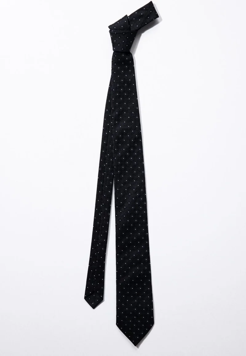 تودورس Classic Patterned Black Tie with Pocket Handkerchief