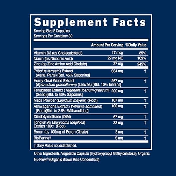 PS Natural Testosterone Booster for Men - Premium D3 and Zinc Supplements for Men with Tribulus, Horny Goat Weed, and Tongkat Ali - Test Booster and Energy Supplements (60 Capsules) - Image 4