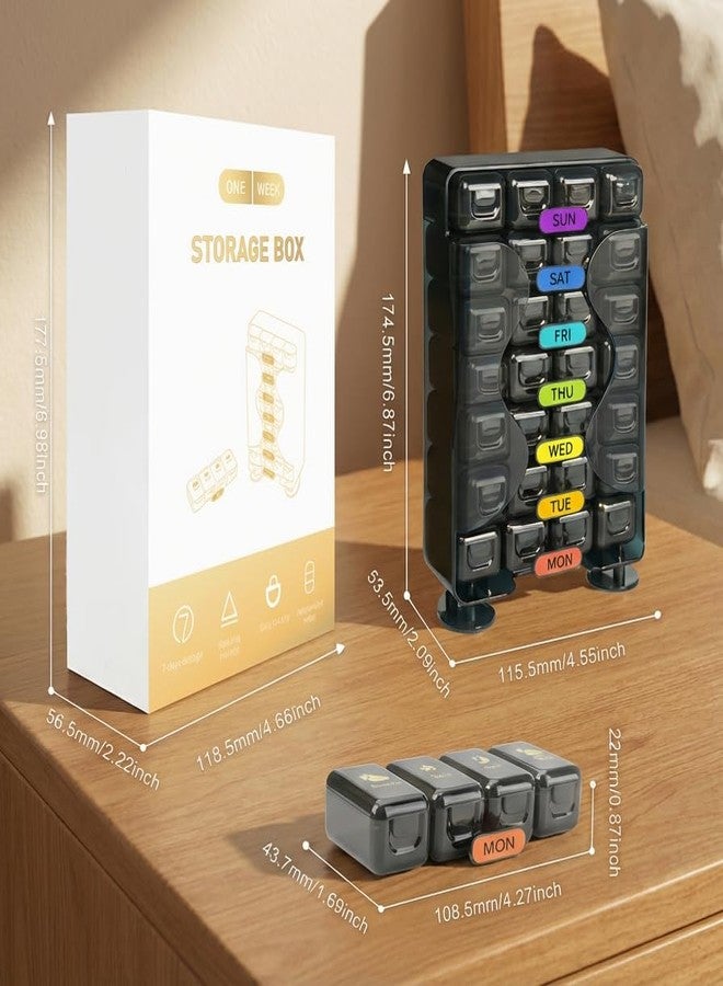 POPCUBE منظم أدوية فاخر كبير الحجم - صندوق منظم أدوية - صندوق أدوية، صندوق منظم حبوب لمدة 7 أيام للمنزل - علبة حبوب ذات أقسام كبيرة، محمولة للحبوب والمكملات الغذائية (أسود (قائم)) - Image 2