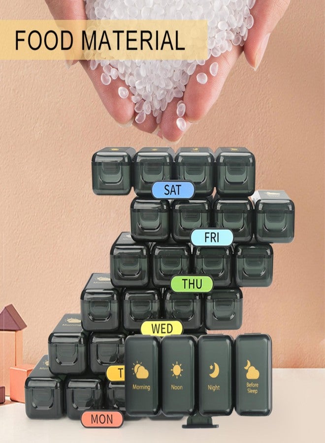 POPCUBE منظم أدوية فاخر كبير الحجم - صندوق منظم أدوية - صندوق أدوية، صندوق منظم حبوب لمدة 7 أيام للمنزل - علبة حبوب ذات أقسام كبيرة، محمولة للحبوب والمكملات الغذائية (أسود (قائم)) - Image 4
