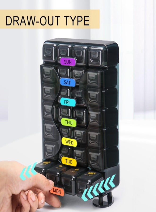 POPCUBE منظم أدوية فاخر كبير الحجم - صندوق منظم أدوية - صندوق أدوية، صندوق منظم حبوب لمدة 7 أيام للمنزل - علبة حبوب ذات أقسام كبيرة، محمولة للحبوب والمكملات الغذائية (أسود (قائم)) - Image 5