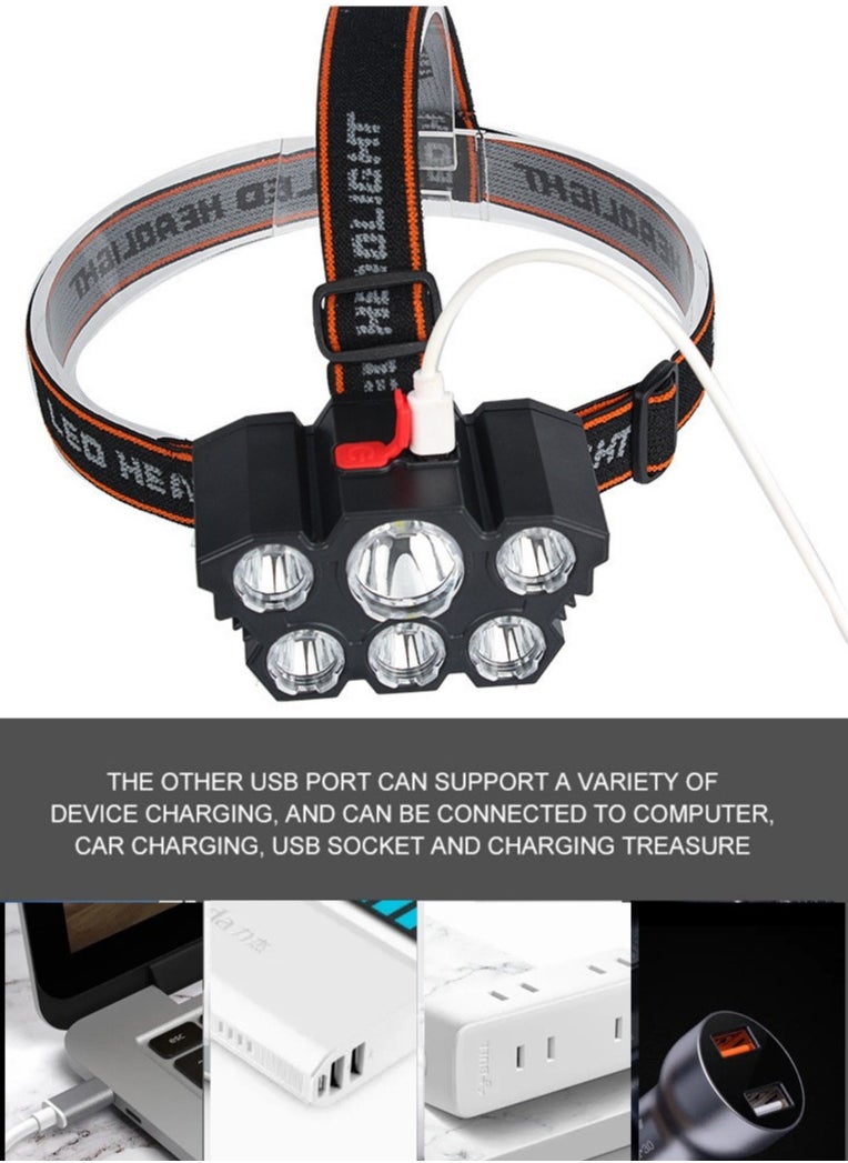 Generic Wave Strong Light Sensing 6led Headlamp Outdoor Cycling Lamp USB Rechargeable Portable LED Headlamp  - Image 2