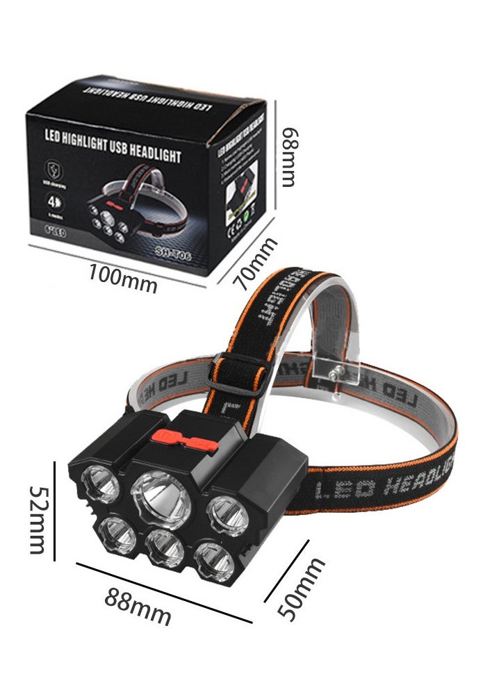 Generic Wave Strong Light Sensing 6led Headlamp Outdoor Cycling Lamp USB Rechargeable Portable LED Headlamp  - Image 4