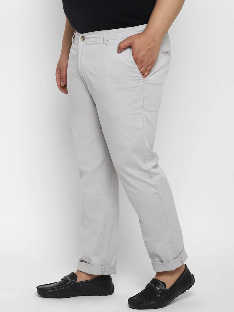 أوربانو فاشن Urbano Plus Men's White Grey Cotton Regular Fit Casual Chinos Trousers Stretch