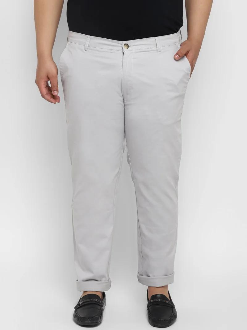 أوربانو فاشن Urbano Plus Men's White Grey Cotton Regular Fit Casual Chinos Trousers Stretch