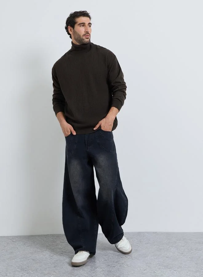 ستايلي Men Coffee Brown Textured Knit Turtle Neck Relaxed Sweater