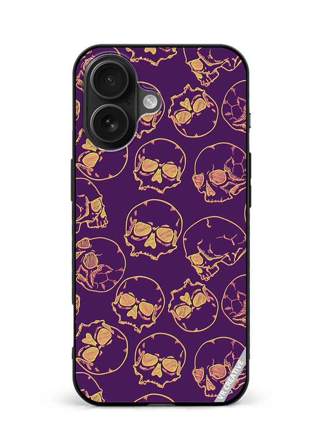 VR CREATIVE Protective Case Cover For Apple iPhone 16 Fluorescent Sketch Skulls Design Multicolour