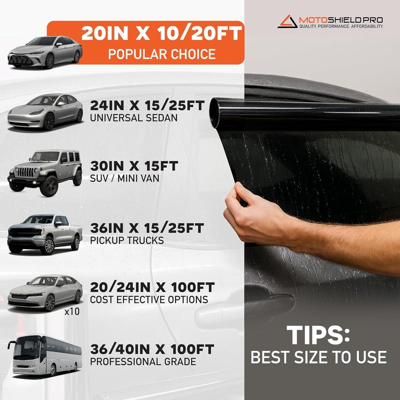 MotoShield Pro 15% VLT Advanced Carbon Car Window Tint Film 20” x 5’ Roll - Image 4