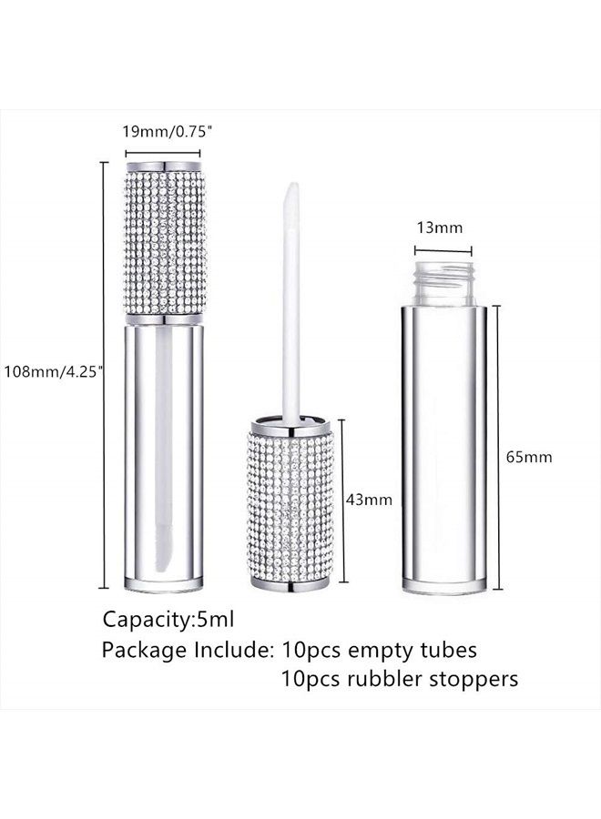 AJLTPA 10 Pack Crystal Rhinestone Lip Gloss Wand Tubes, 5ml Empty Lip Gloss Containers, Lipgloss Lip Balm Bottles with Rubber Stoppers for DIY Lip Glaze Balm Cosmetic Business (Silver Diamond) - Image 2