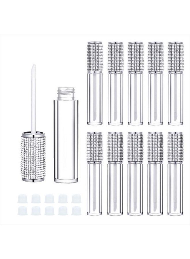 AJLTPA 10 Pack Crystal Rhinestone Lip Gloss Wand Tubes, 5ml Empty Lip Gloss Containers, Lipgloss Lip Balm Bottles with Rubber Stoppers for DIY Lip Glaze Balm Cosmetic Business (Silver Diamond) - Image 1