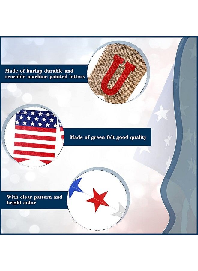 Tatuo 4 Pieces Patriotic 4Th Of July String Pennant Banner Includes 2 Usa American Flag Burlap Banner And 2 Red White Blue Star Banner For Independence Memorial Labor Day Holiday Decorations - Image 4